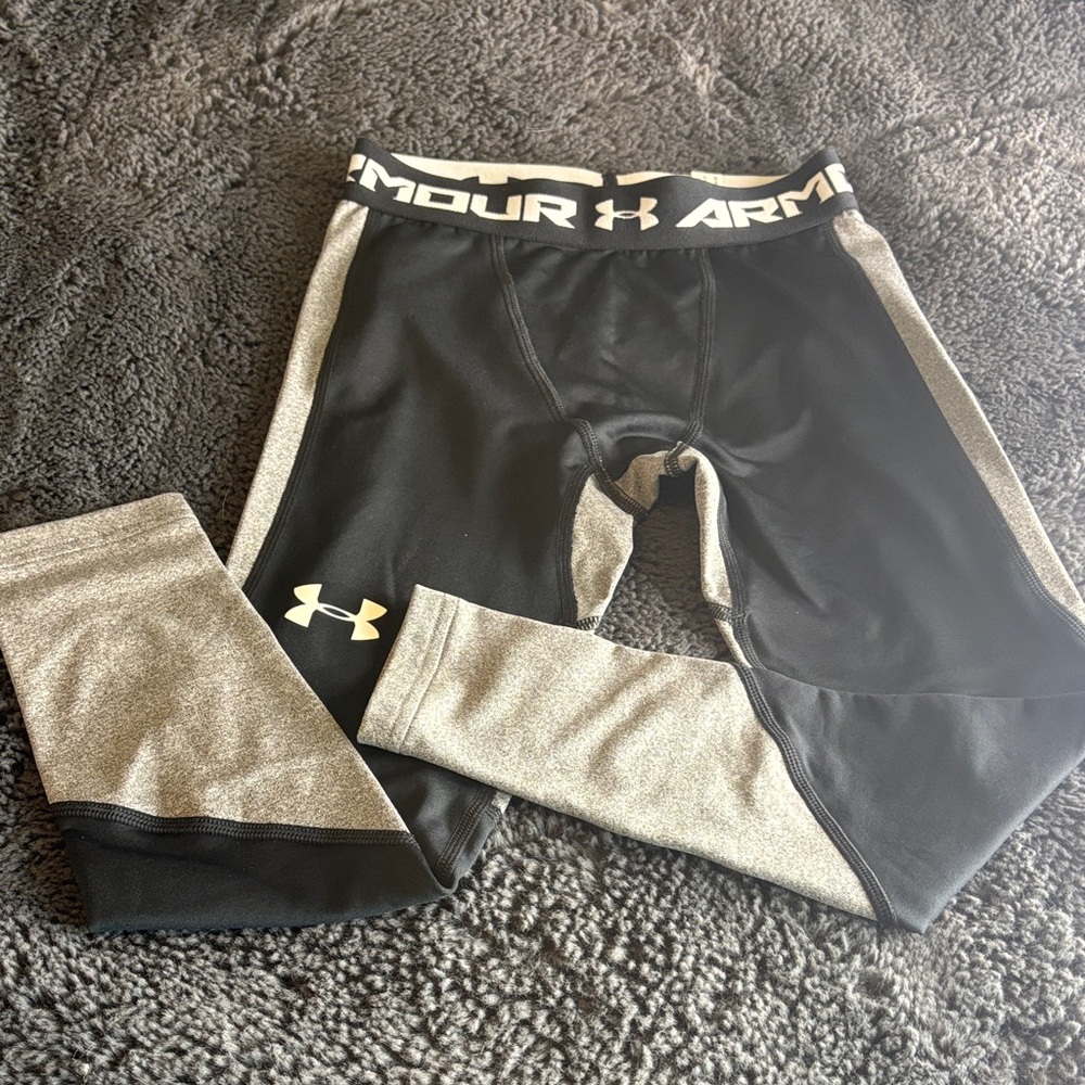 Under Armour Black and Gray Kids' Compression Leggings